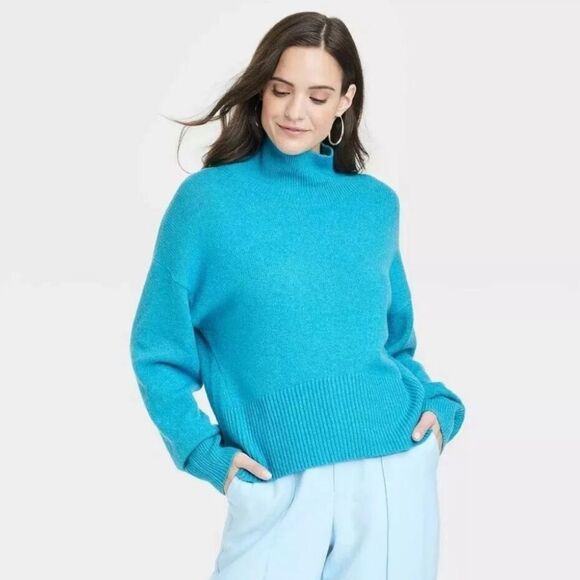 A New Day Women's Blue Mock Turtleneck Oversized Sweater! - Picture 1 of 7